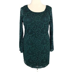 Liberty Love Lace Sheath Stretch Dress Above Knee Length Scoop Neck Sz 3X Green